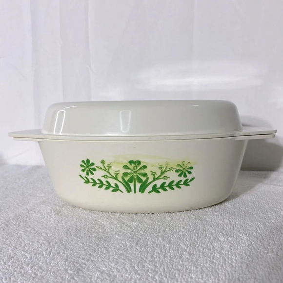 Vintage Glasbak Green Daisy Plastic Oven Proof Round & Oval  Casserole Set x3 - Picture 2 of 16